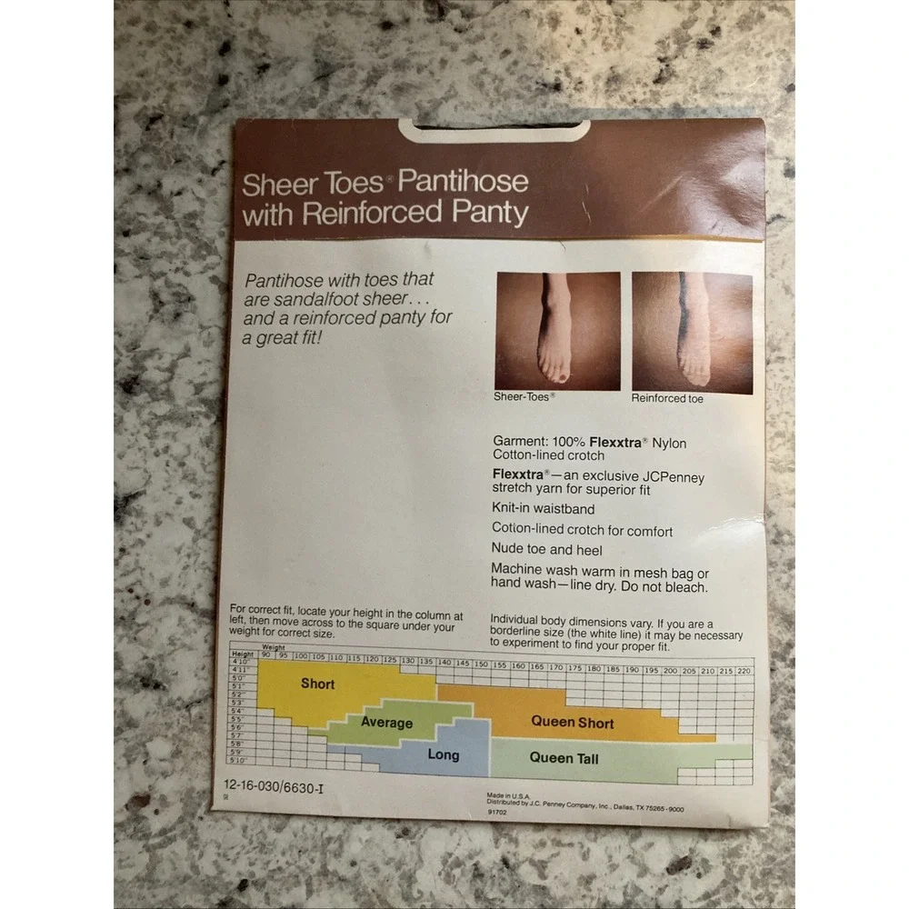 Vintage JCPenney Sheer Toes Pantyhose Size Long Navy Sealed New